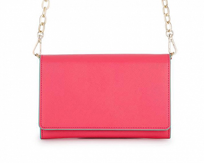 red purse with gold chain